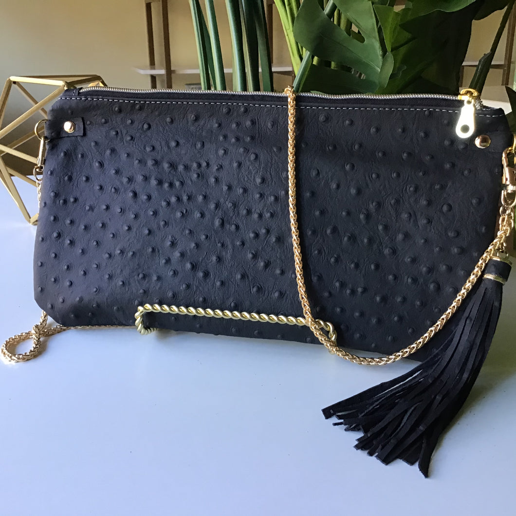 Black Ostrich Leather With Tassel