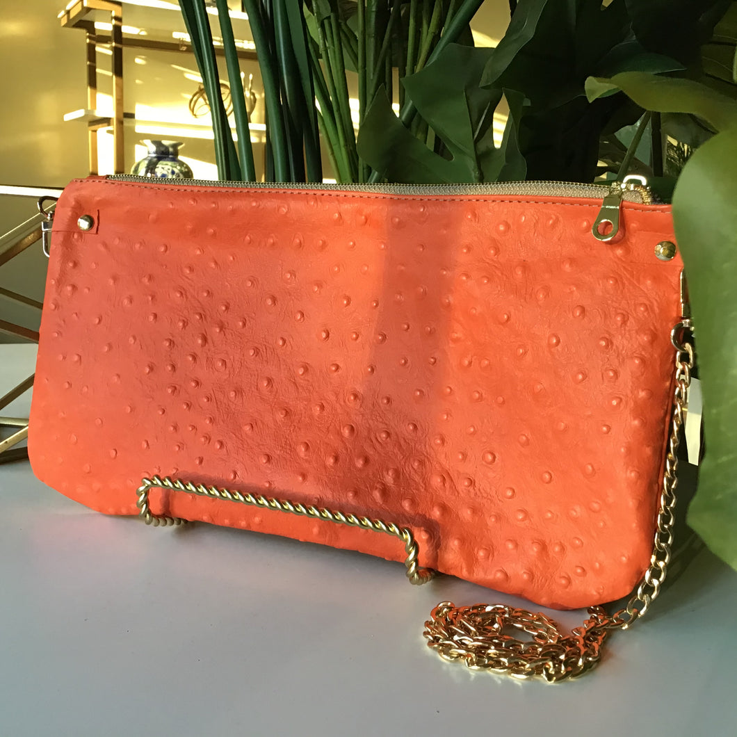 Orange Ostrich Leather Crossbody