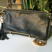 Load image into Gallery viewer, Dark Green &amp; Black Soft Leather Crossbody With Tassel