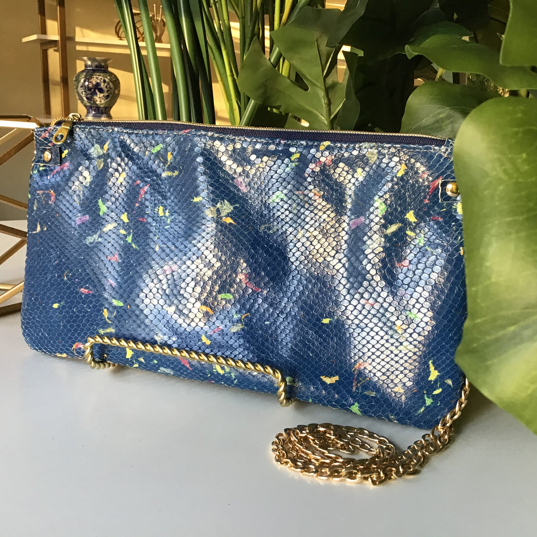 Blue Multi-Color Snake Skin Leather Crossbody