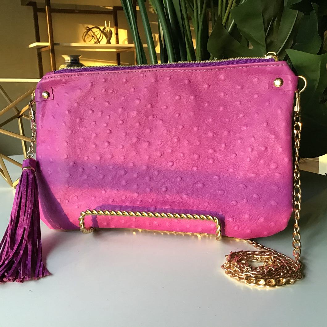 Pink ostrich Leather Cross Body With Tassel